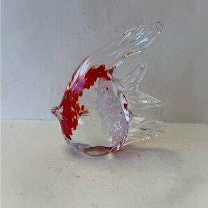 Small Art Glass Angel Koi Fish Orange White Clear Paperweight.